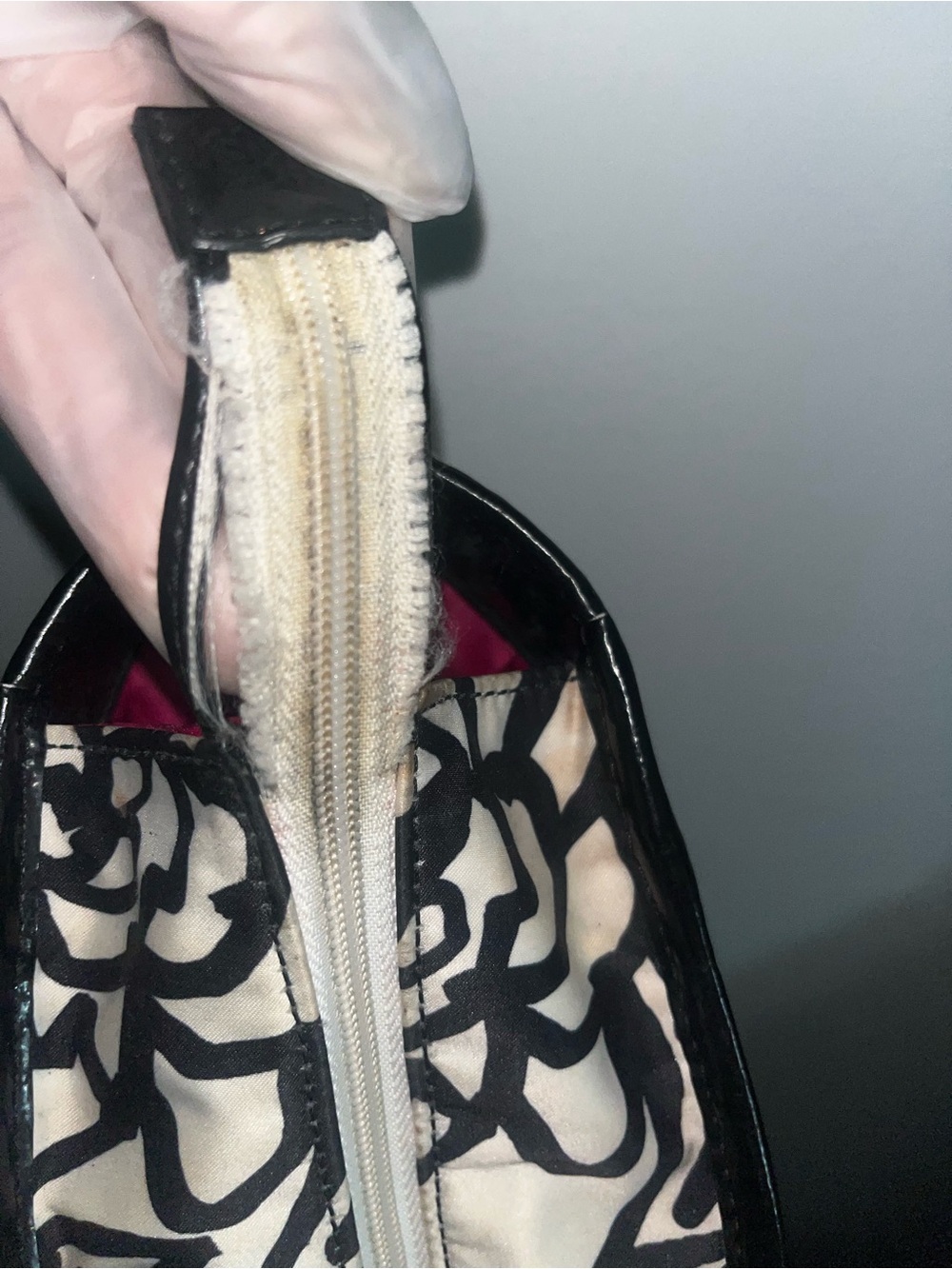 Coach Ivory Canvas Floral Tote with Black Straps and Red Flower Accents - Picture 11 of 16